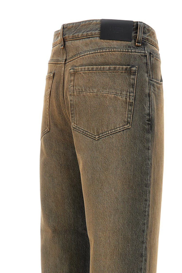Fendi Washed High-Quality Cotton Trousers With Embossed Logo