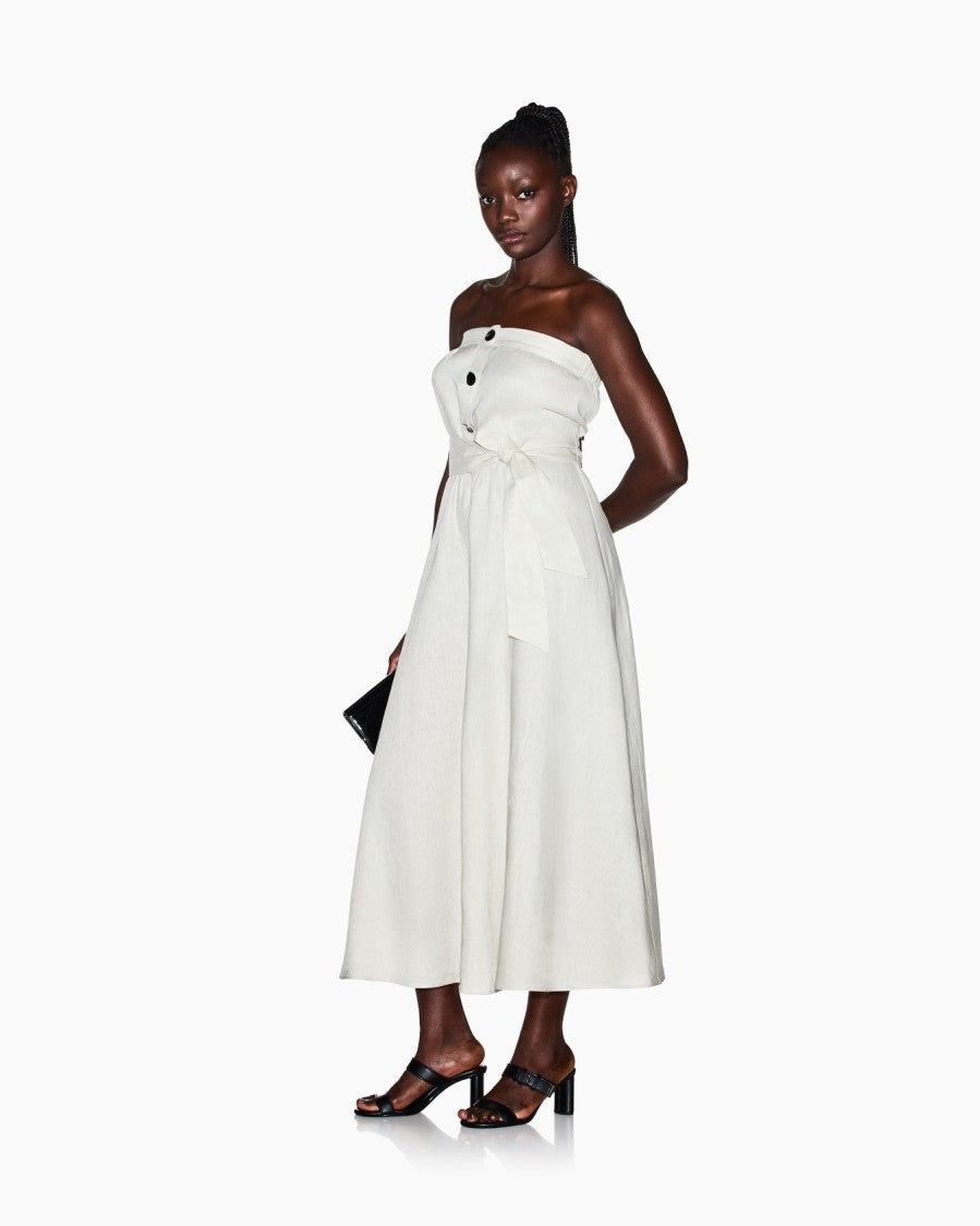 Armani Exchange Linen Popeline Self-Tie Invisible Zip Maxi Dress
