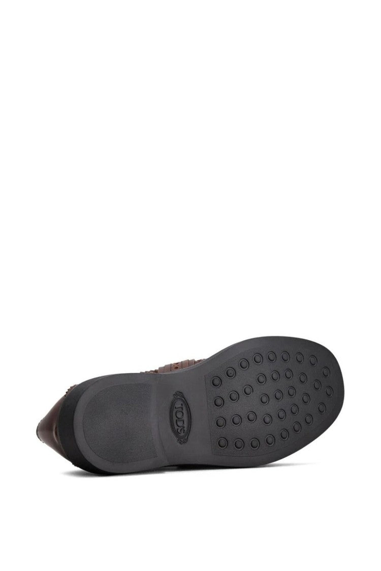 Tod's Brown Fringed Kiltie Flap Buckle Leather Brogues