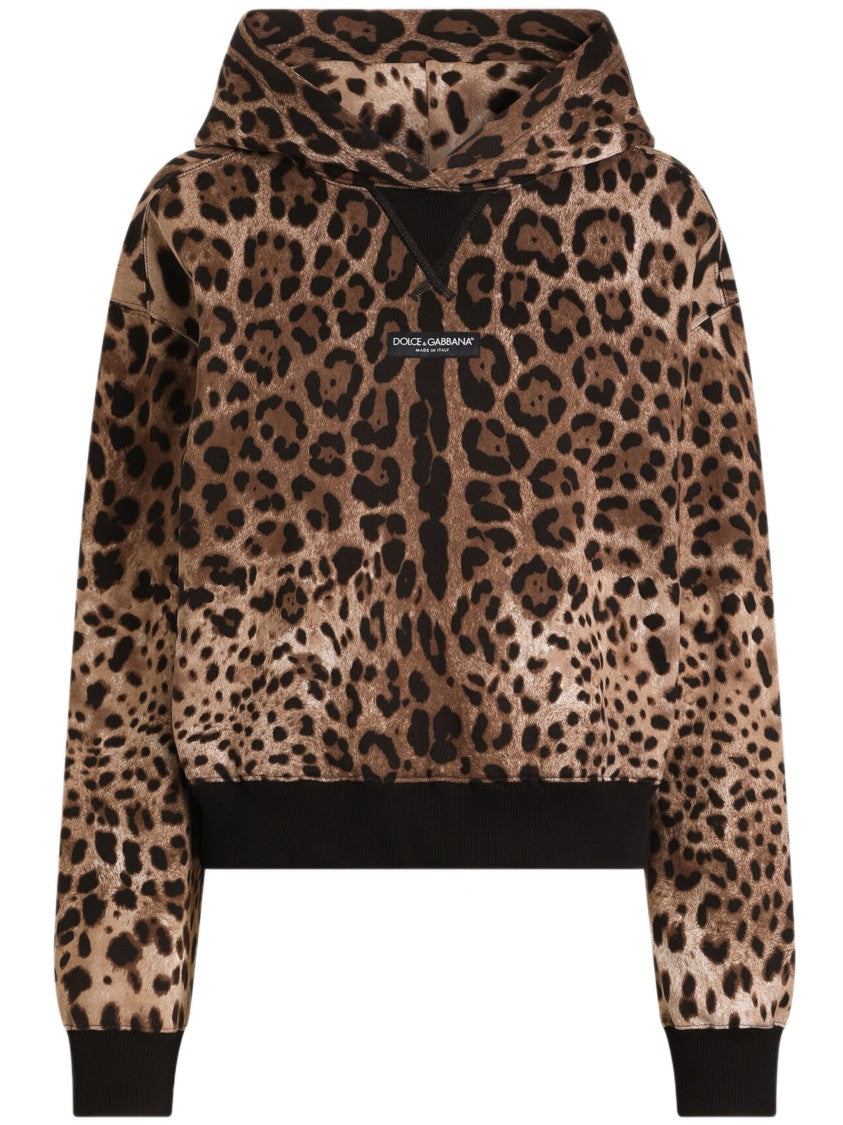Dolce & Gabbana Leopard Print Cropped Cotton Hoodie