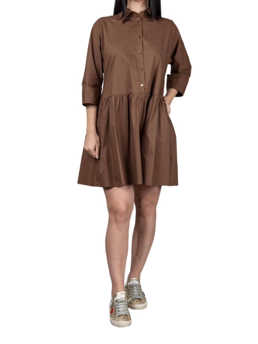 Seventy Venezia Brown Abito Loose-Fit Gathered Mini Dress