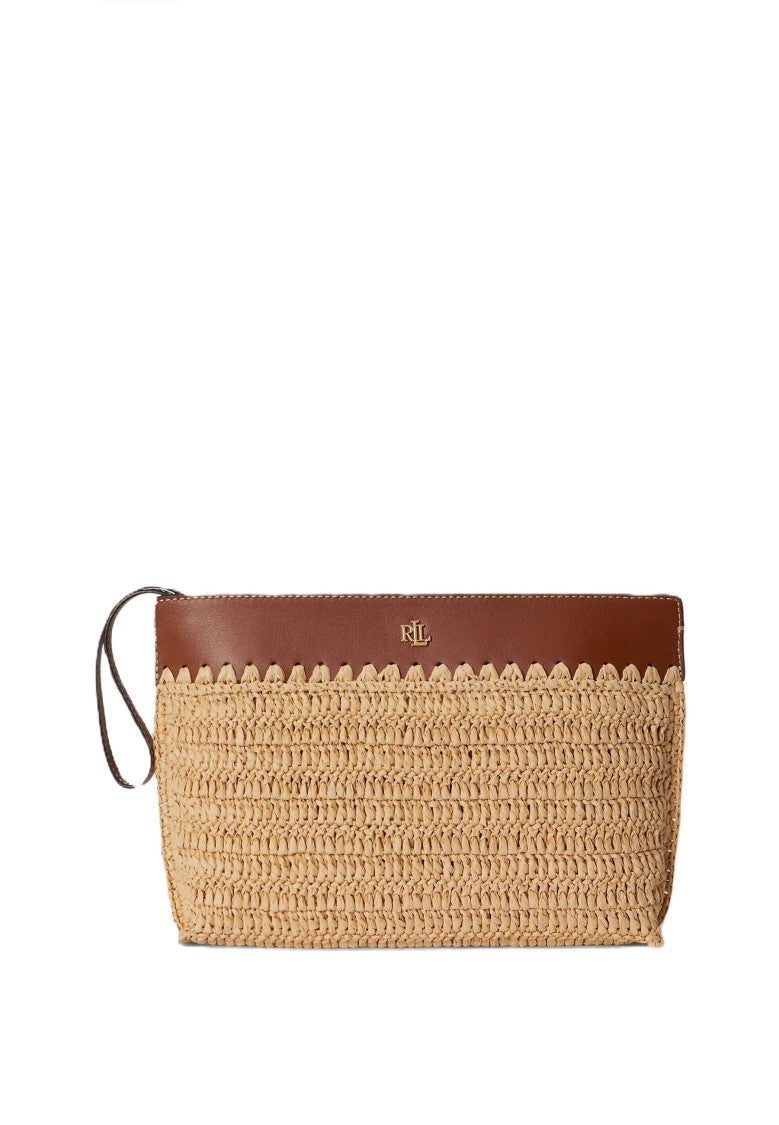 Lauren Ralph Lauren Rectangular Woven Straw Clutch With Scalloped Edge Detail