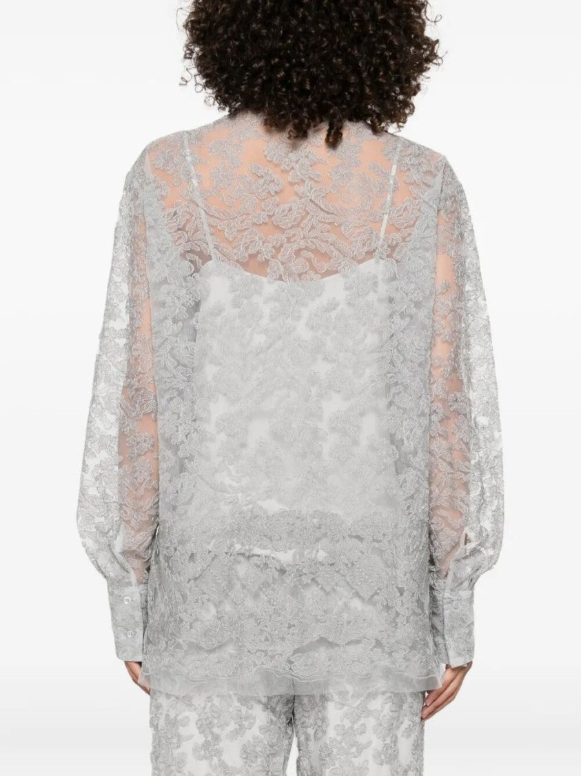 Ermanno Scervino Sheer Lace Overlay Shirt