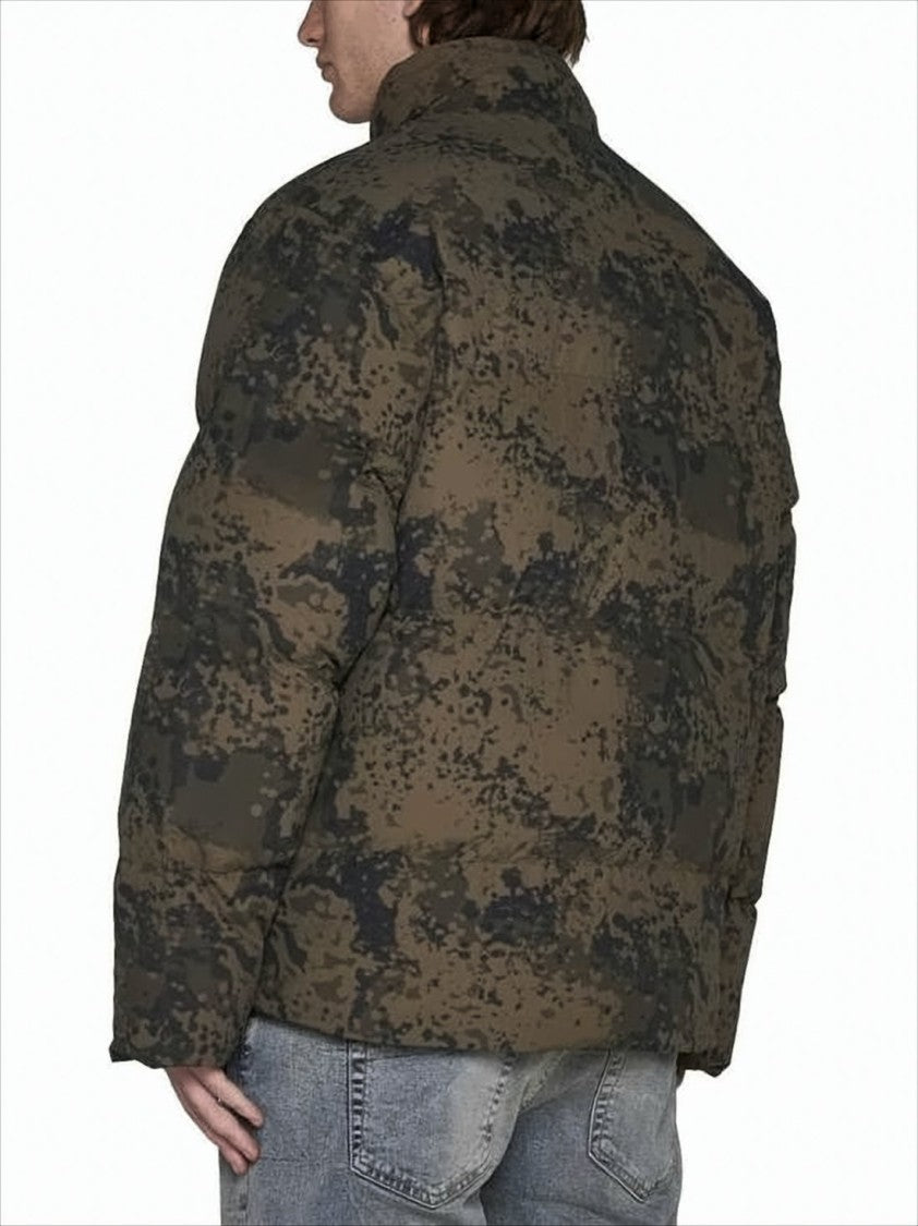 Represent High-Collar Puffer Jacket With Camouflage Design