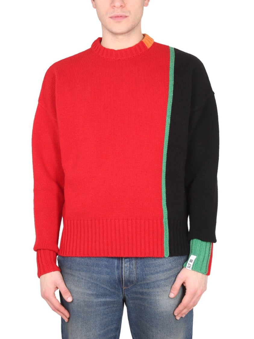 Right For Color-Block Multicolor Mesh Knit Sweater