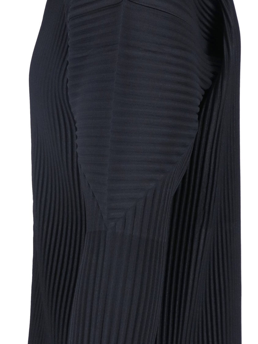 Homme Plissé Issey Miyake Black Pleated High Collar Zip-Through Knit