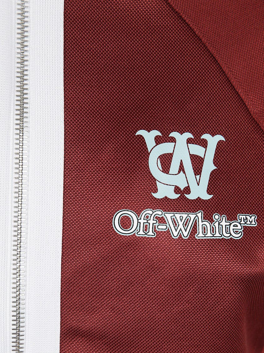 Off-White Dark Red Zip-Front Sweatshirt With Contrasting Stripes