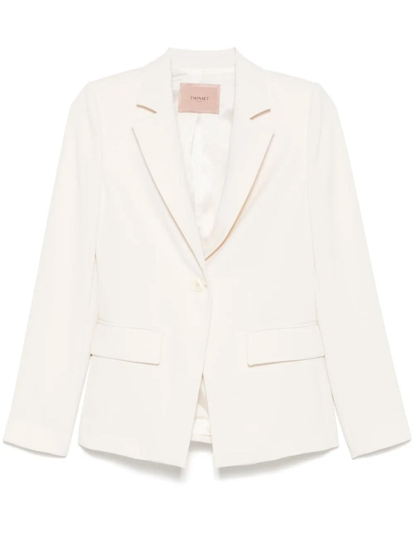 Twin-Set Tailored White Single-Breasted Blazer With Notch Lapel