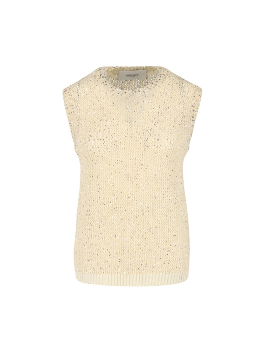 Golden Goose Sequin Knit Tank Top Cream