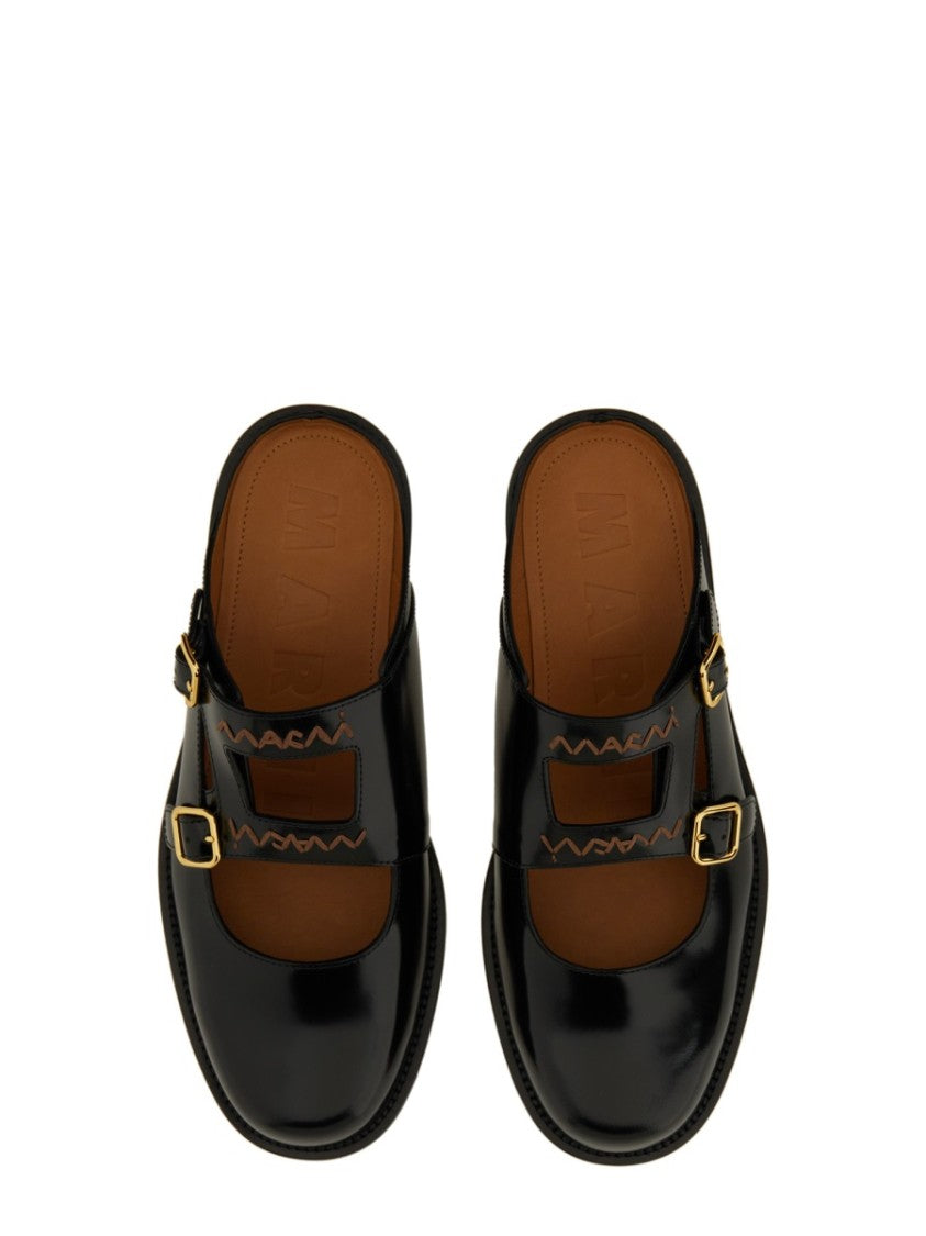 Marni Black Calf Leather Sabots