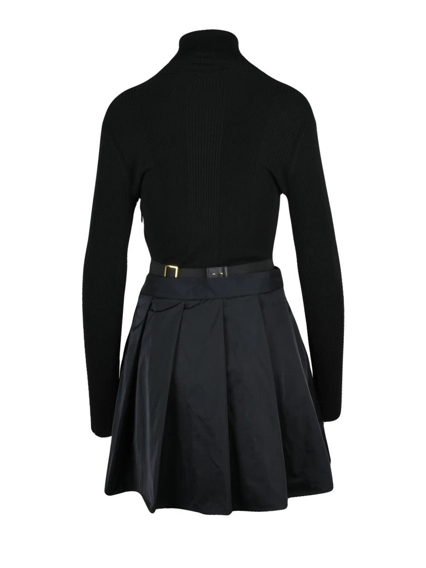 Elisabetta Franchi Black Ribbed Knit Wool-Blend Mini Dress