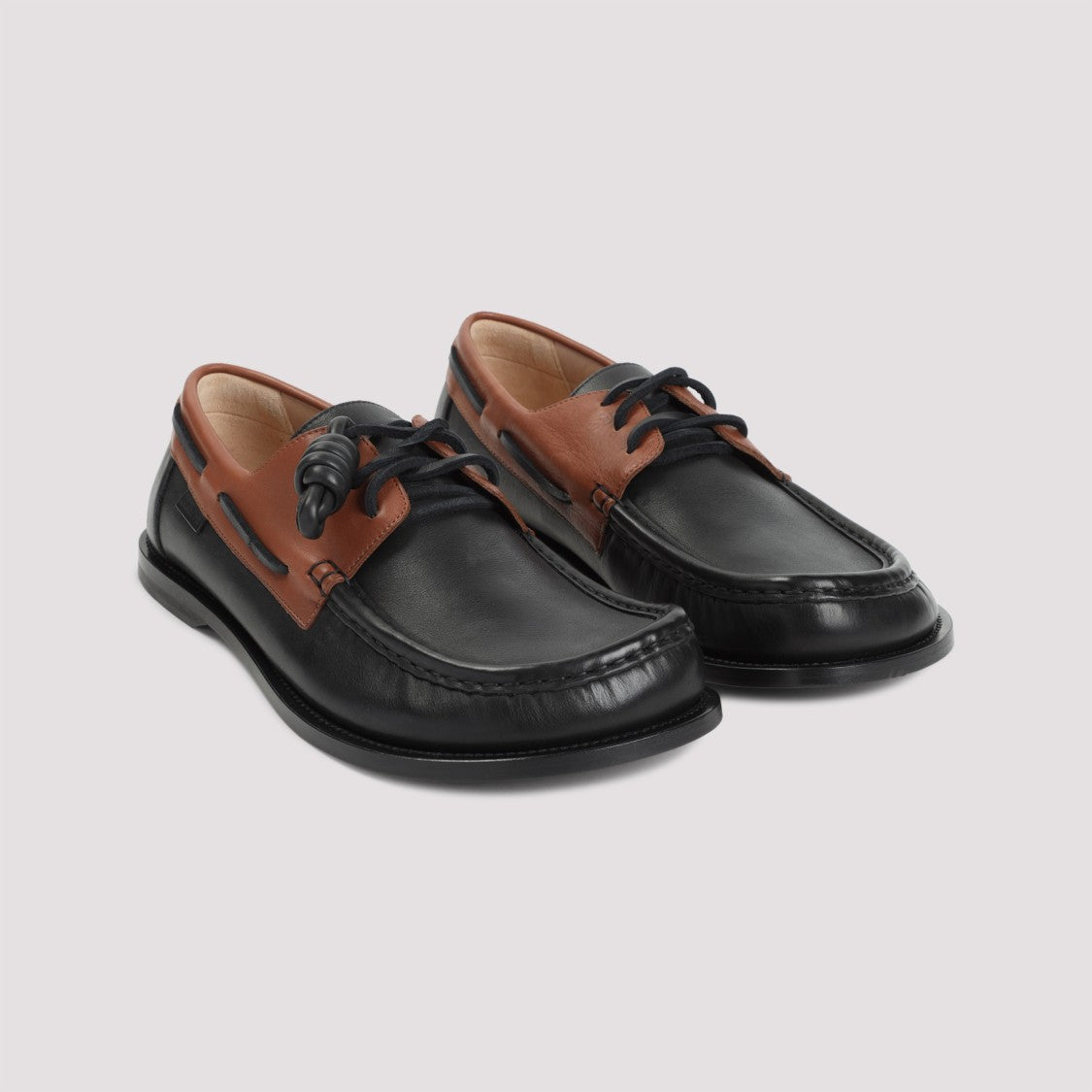 Loewe Sculpted Black Leather Shoes With Brown Accents