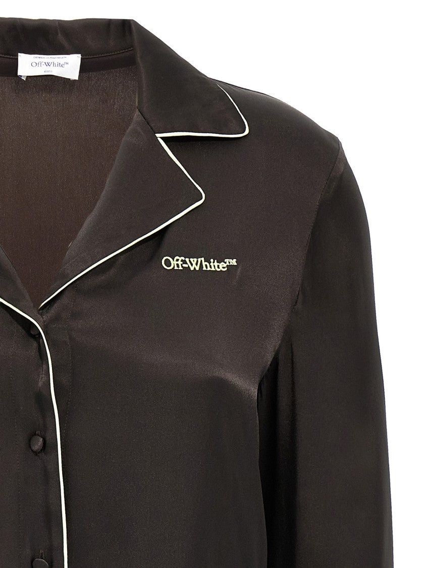 Off-White Pajama-Style Black Shirt In Acetate And Silk Blend