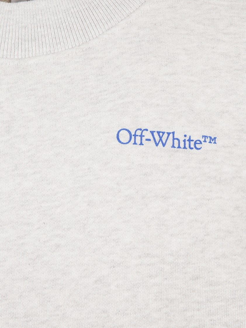 Off-White Grey Cotton Sweater With Embroidered Details And Artistic Motif