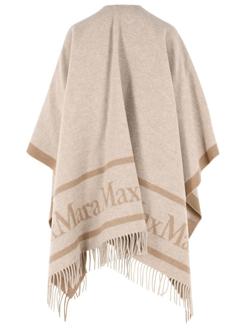 Max Mara 'Hilde' Beige Jacquard Wool Poncho