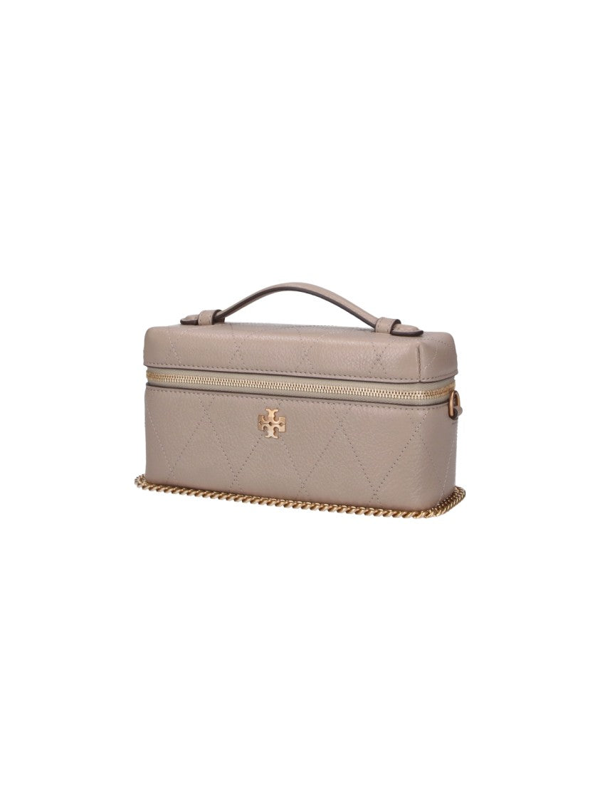 Tory Burch Grey Leather Kira Diamond Top Handle Bag