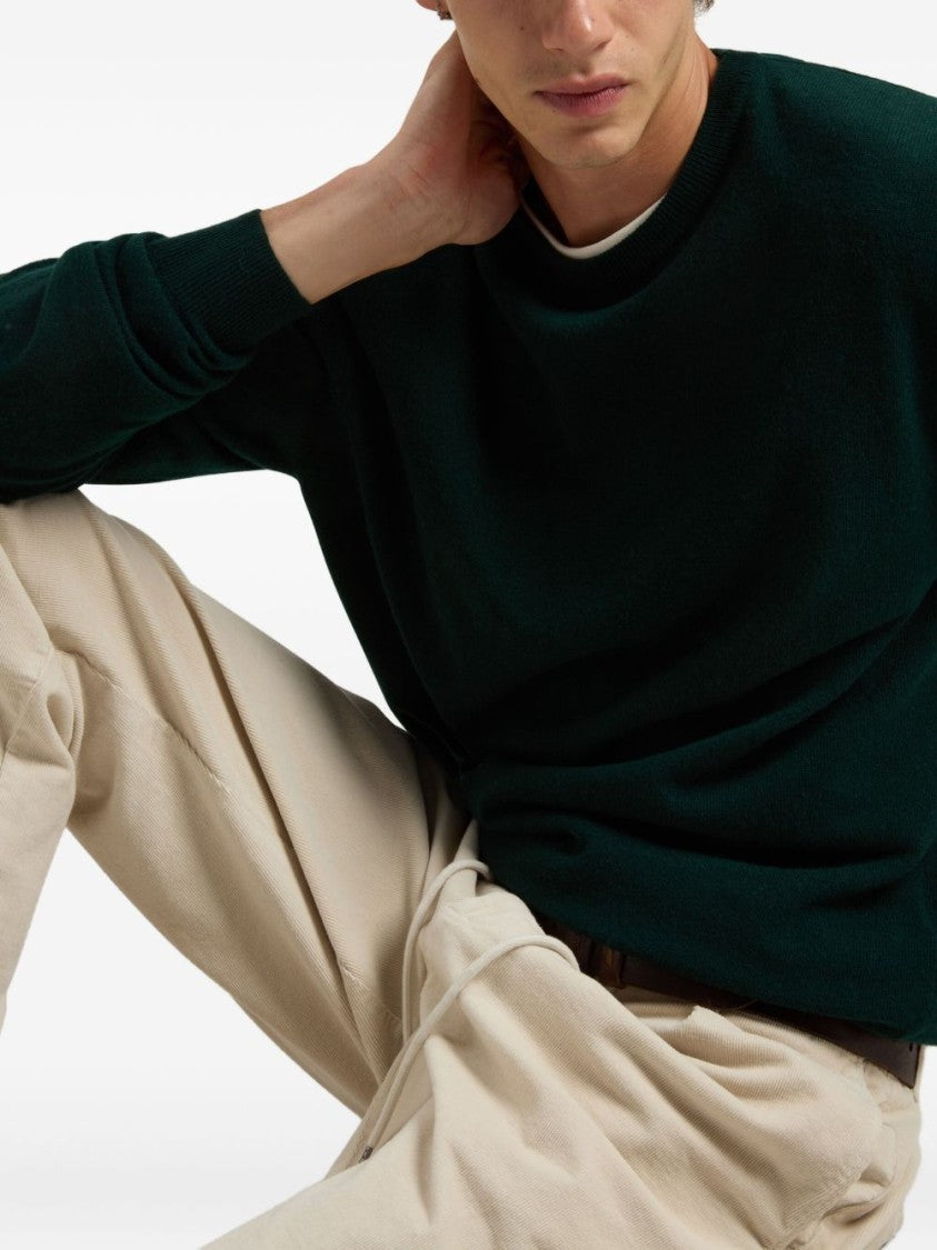 Woolrich Classic Crew Neck Wool Sweater In Deep Green