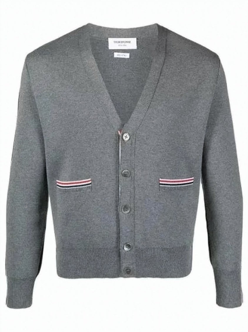 Thom Browne Cropped Grey Cardigan With V-Neckline And Button-Down Front