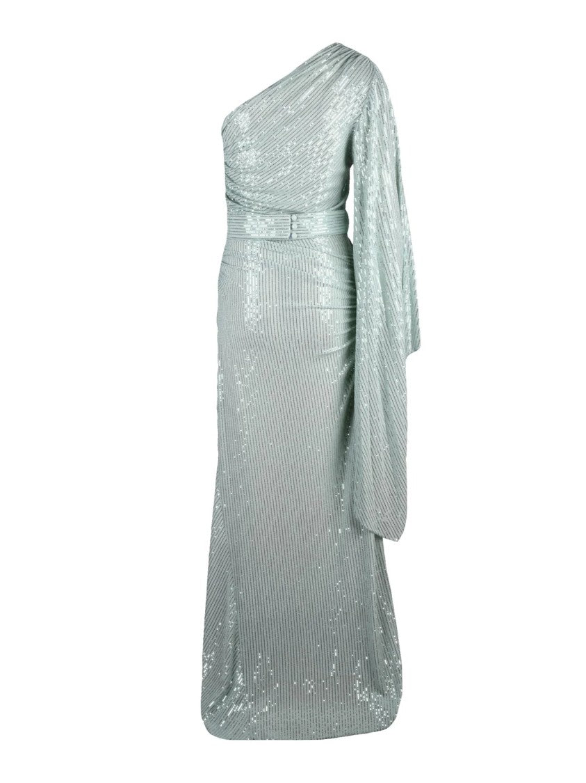 My Angels Aqua Green One-Shoulder Polyester Metallic Spandex Dress