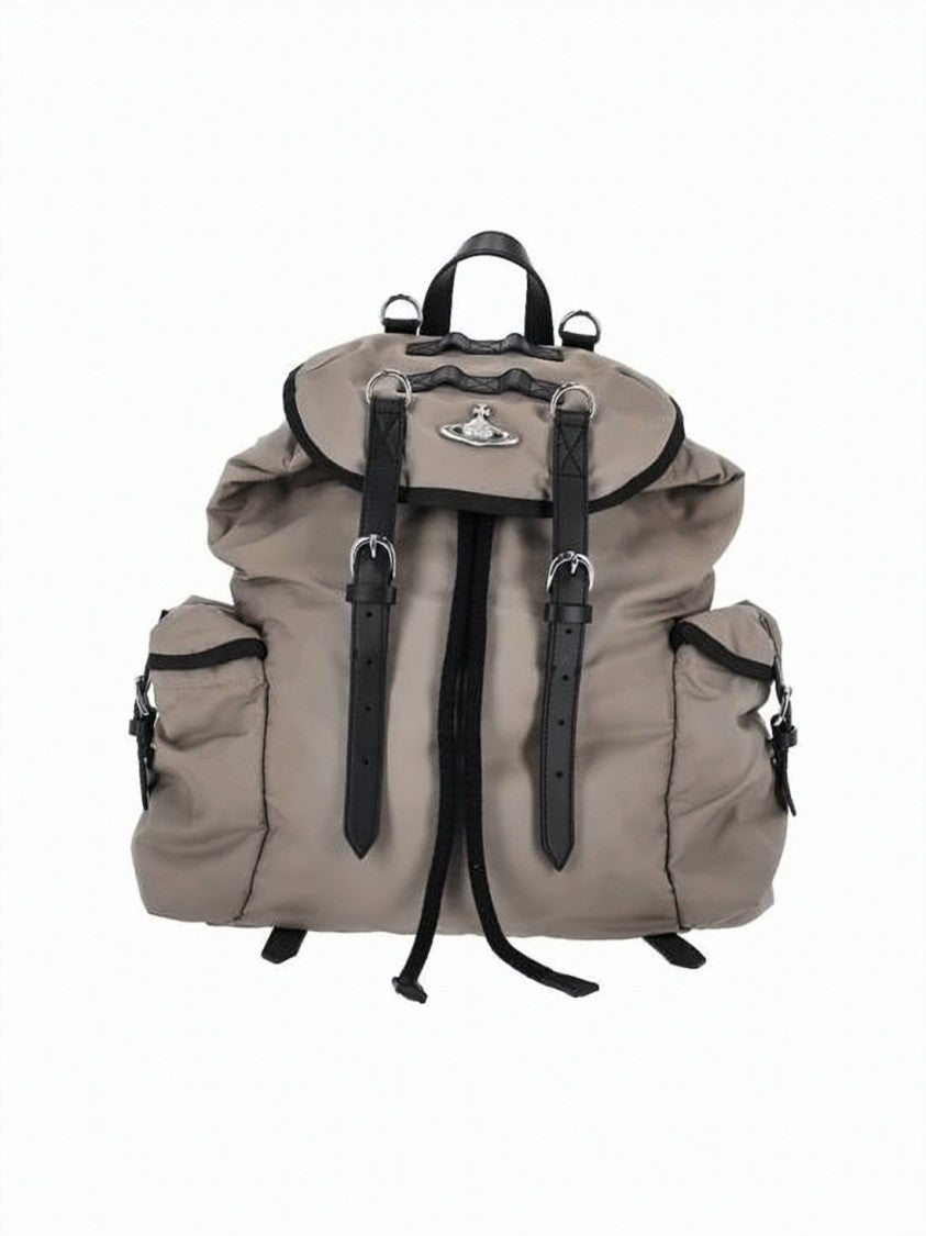 Vivienne Westwood Functional Black Canvas Backpack With Flap Top