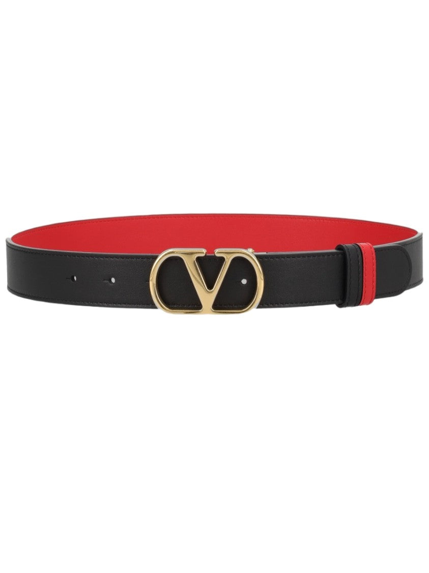 Valentino Garavani Black Calf Leather Belt With Distinctive Logo Buckle