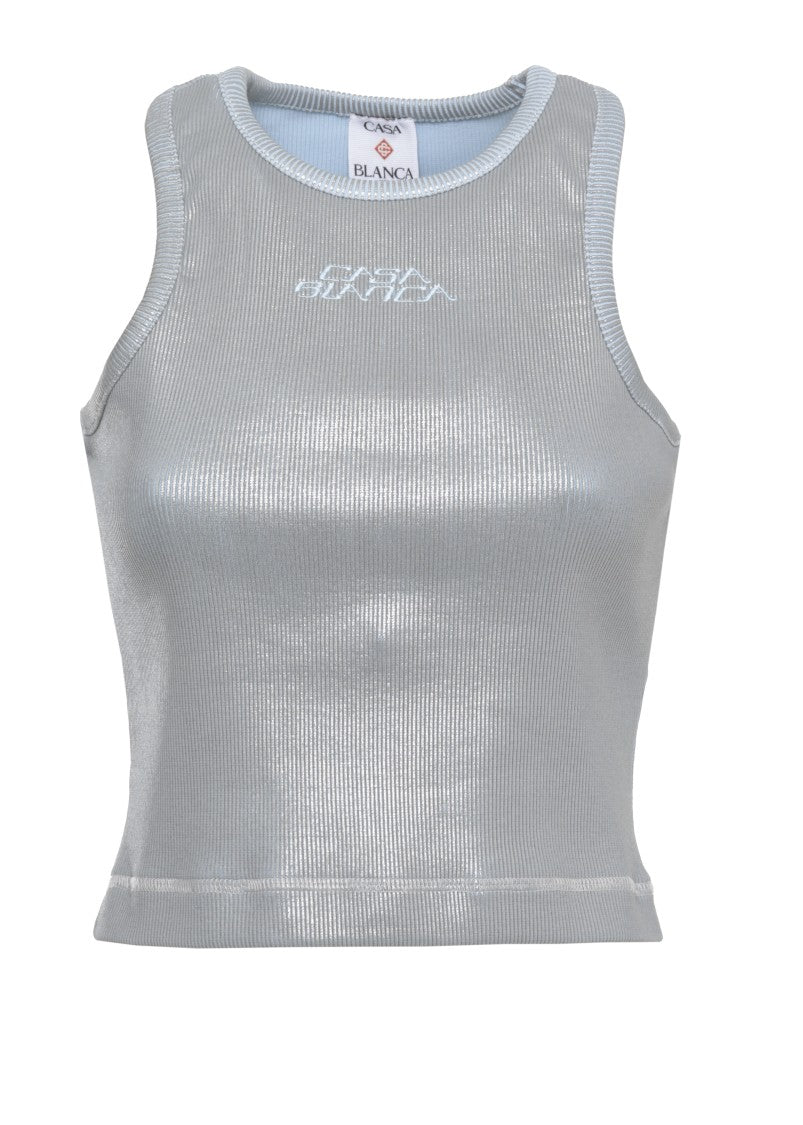 Casablanca Silver Embroidered Logo Cotton Tank Top