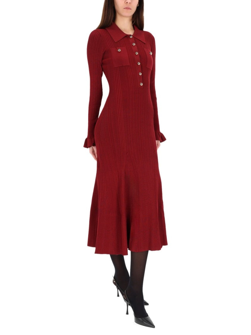 Self-Portrait Ribbed Flared Collar Midi Dress