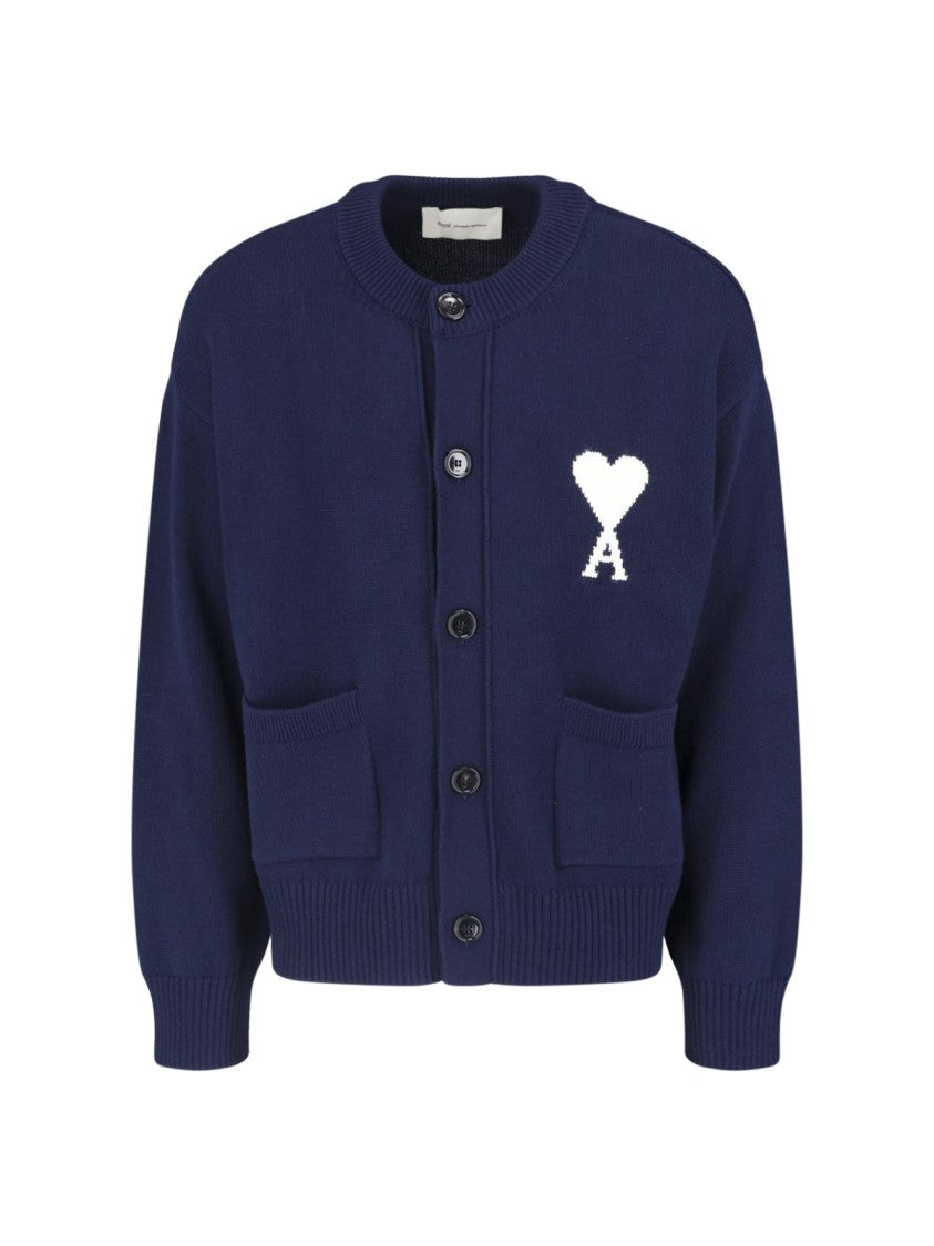 Ami Paris Blue Round Neck Cardigan
