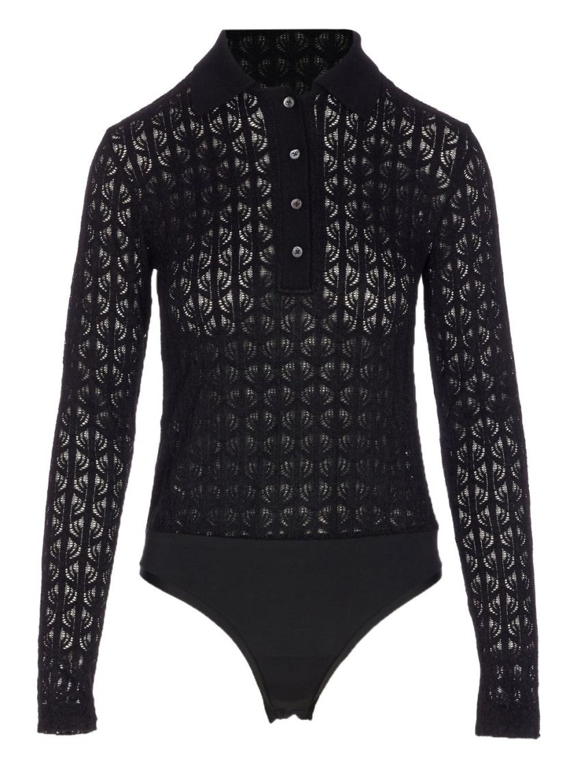 Pinko Lace Panel Bodysuit With Polo Neck