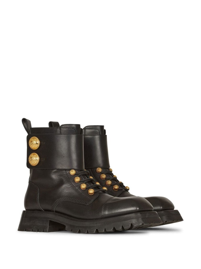 Balmain Ridged Leather Ankle Boots