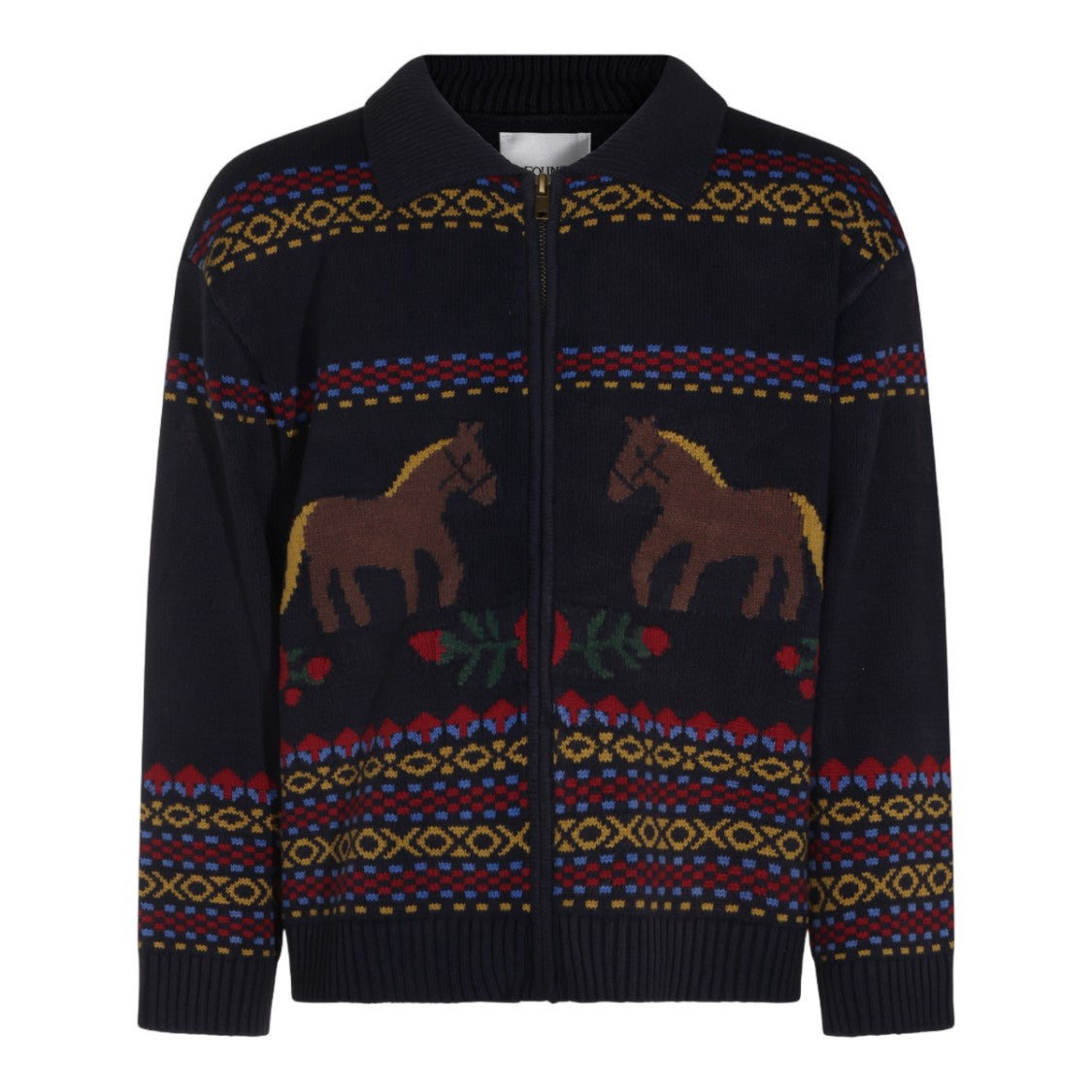 Found Full-Zip Sweater With Horses And Floral Motifs
