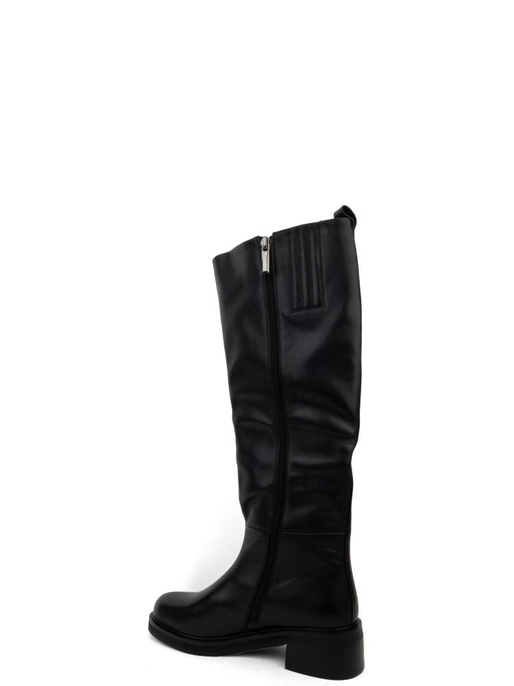 Adrianna Feretti Black Sleek Minimalist Side Zip Long Leather Boots