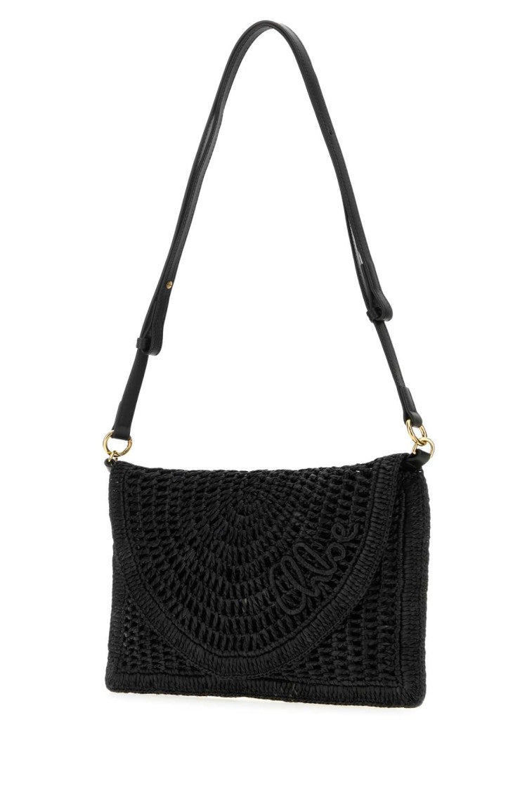 Chloé Black Raffia Summer Banana Crossbody Bag