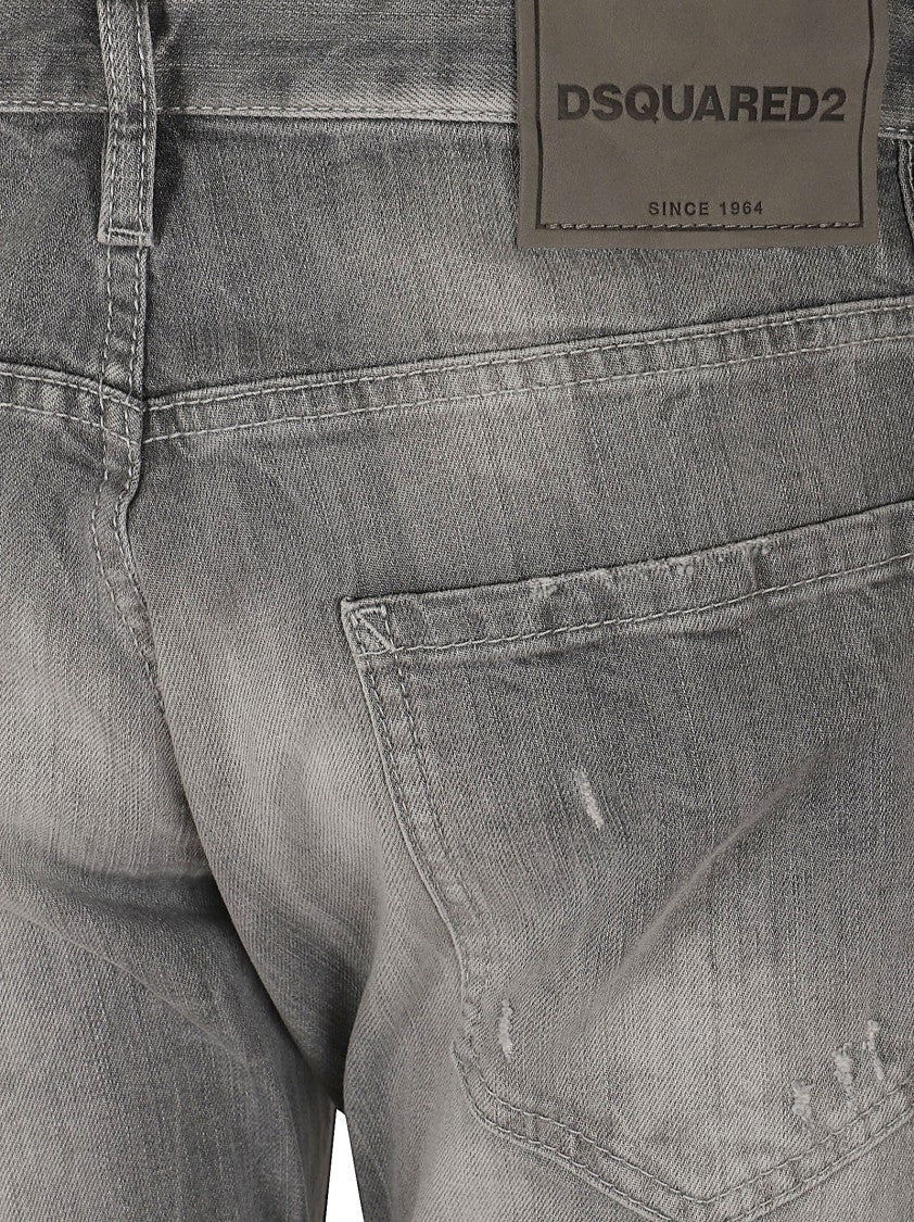 Dsquared2 Brushed Gray Denim Jeans With Distressed Details
