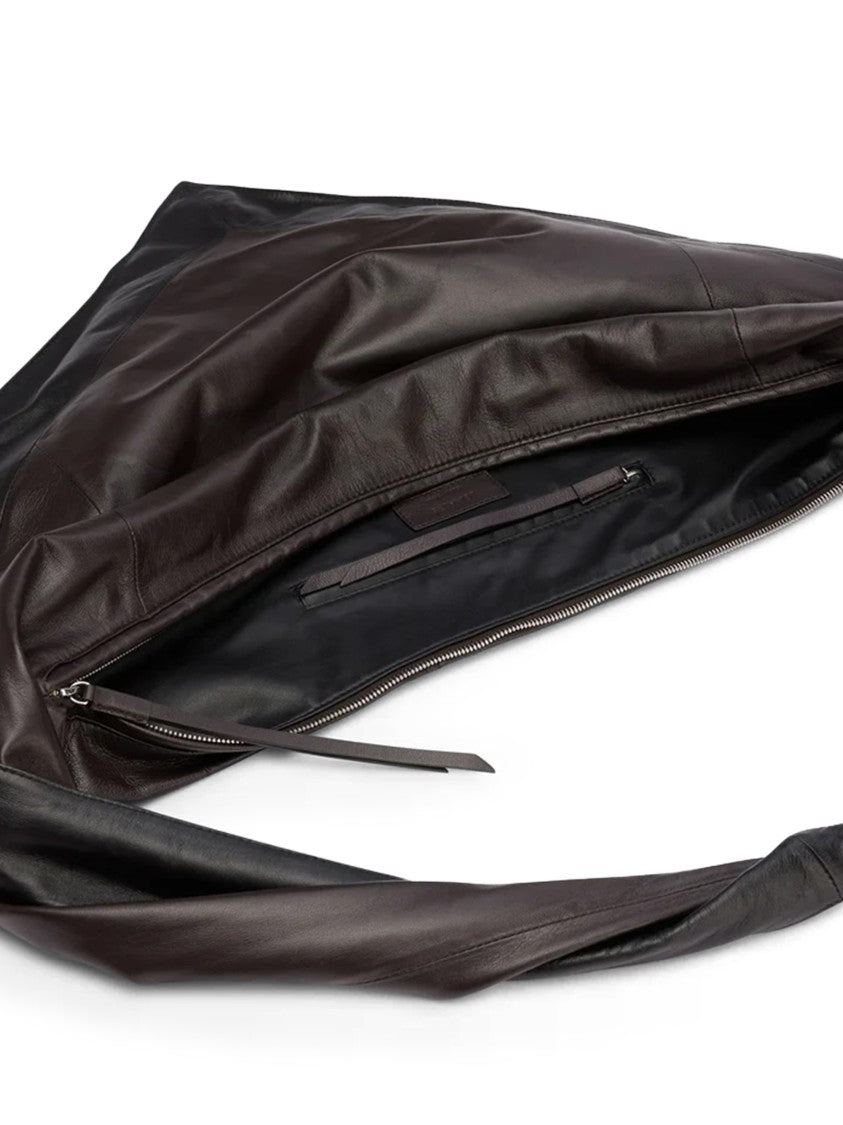 Lemaire Scarf-Shaped Black Leather Bag With Spacious Interior