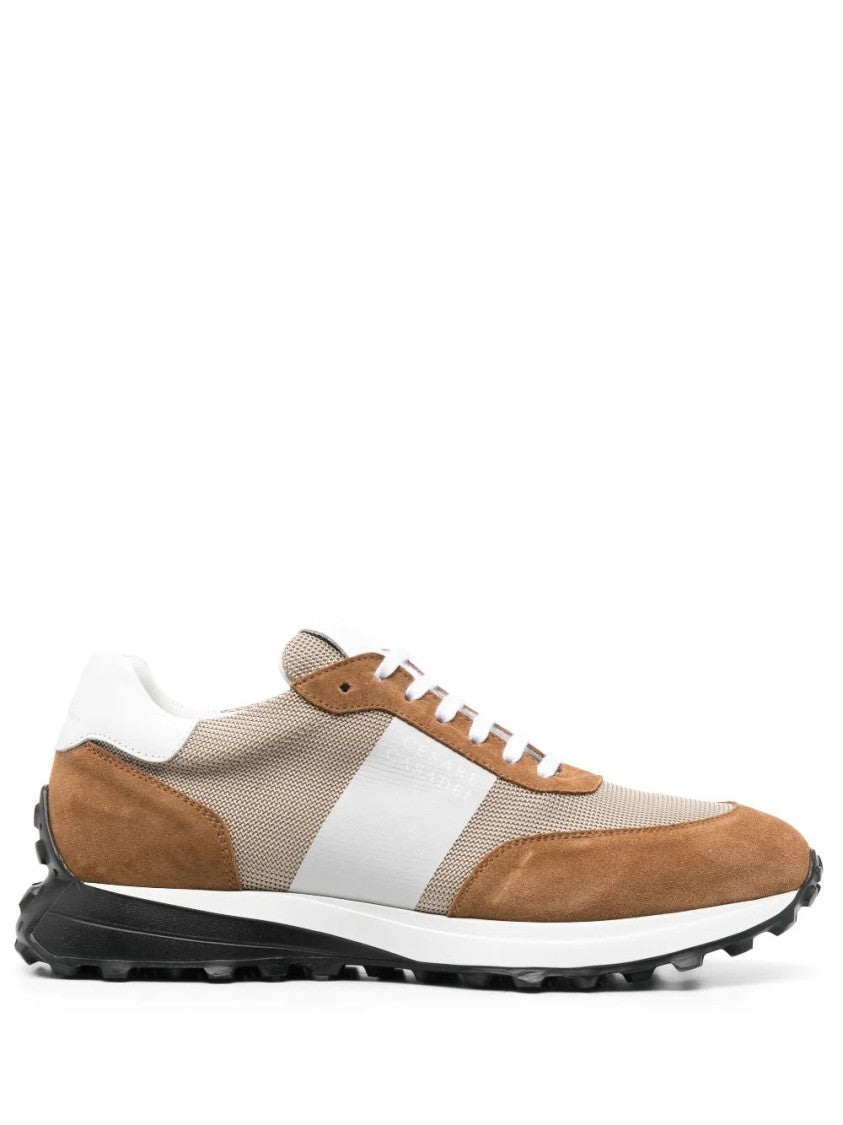Casadei Brown Leather Casual Trainers With Contrasting Stripe