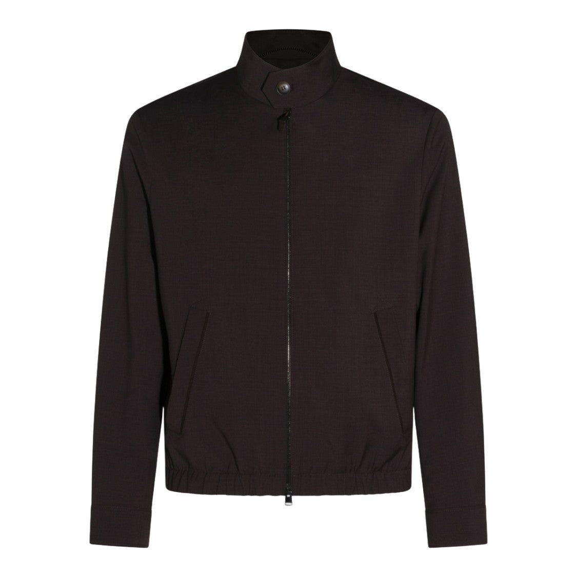 Canali High Collar Black Jacket With Zipper Closure
