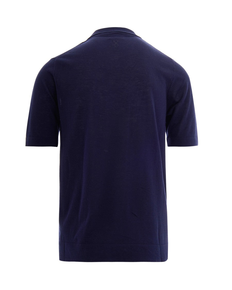 Ballantyne Open Collar Polo Shirt In Navy Blue By Ballantyne