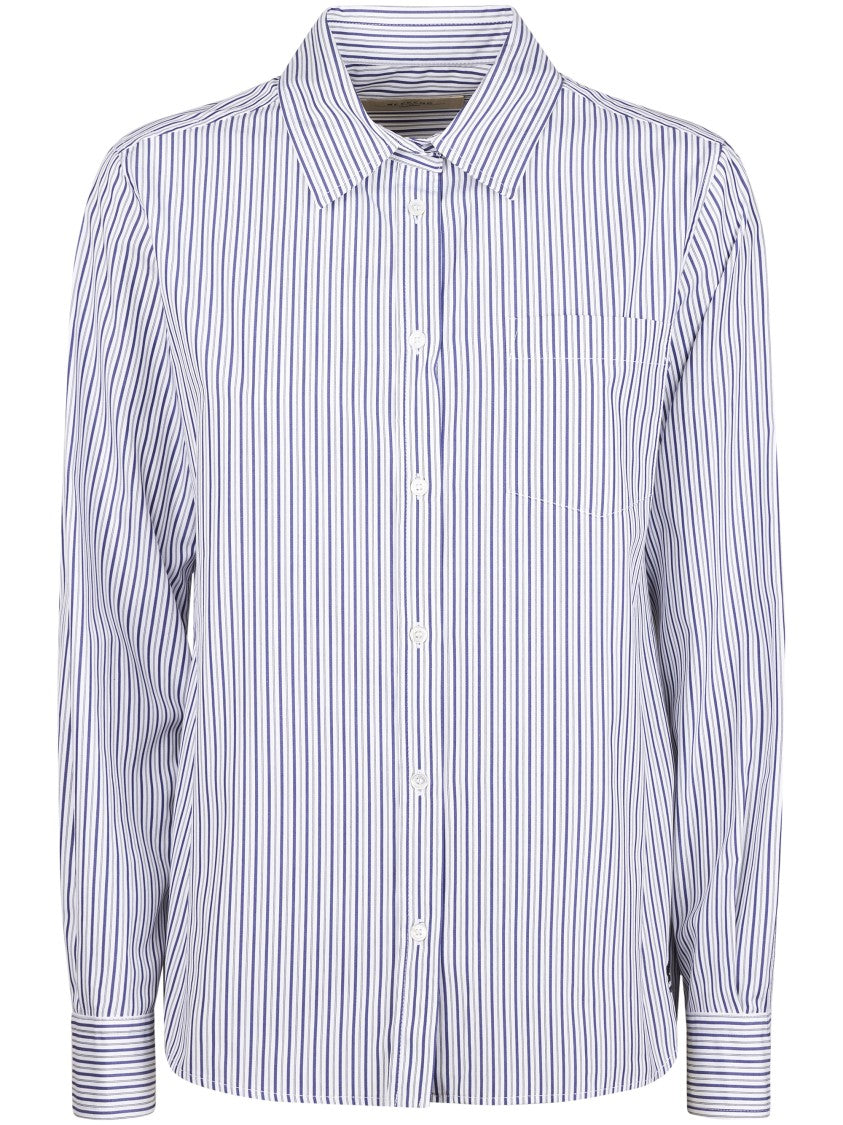 Max Mara Vertical Striped Button-Up Shirt With Embroidered Detail