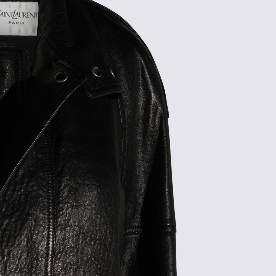 Saint Laurent Black Zip-Up Textured Leather Jacket