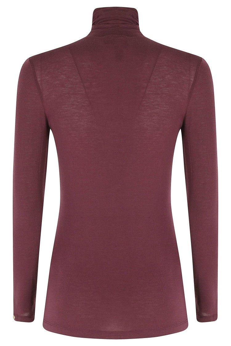 Nissa Bordeaux High Neck Gathered Lyocell-Blend Top