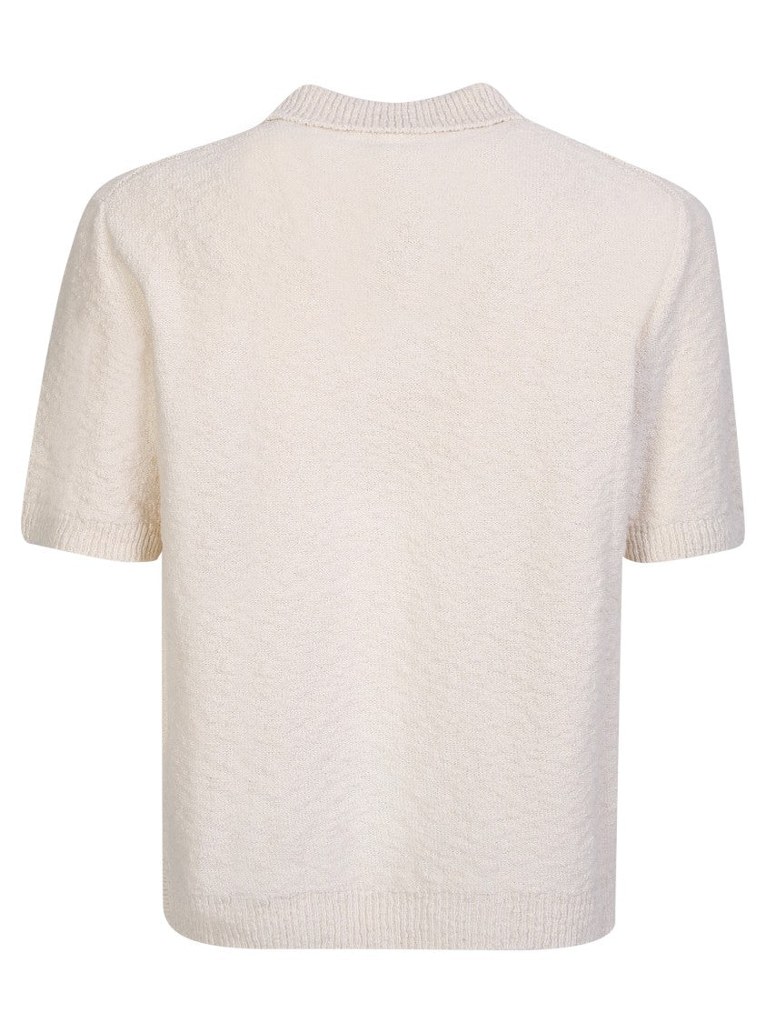 Maison Margiela White Short-Sleeved Bouclé Knit Polo Shirt