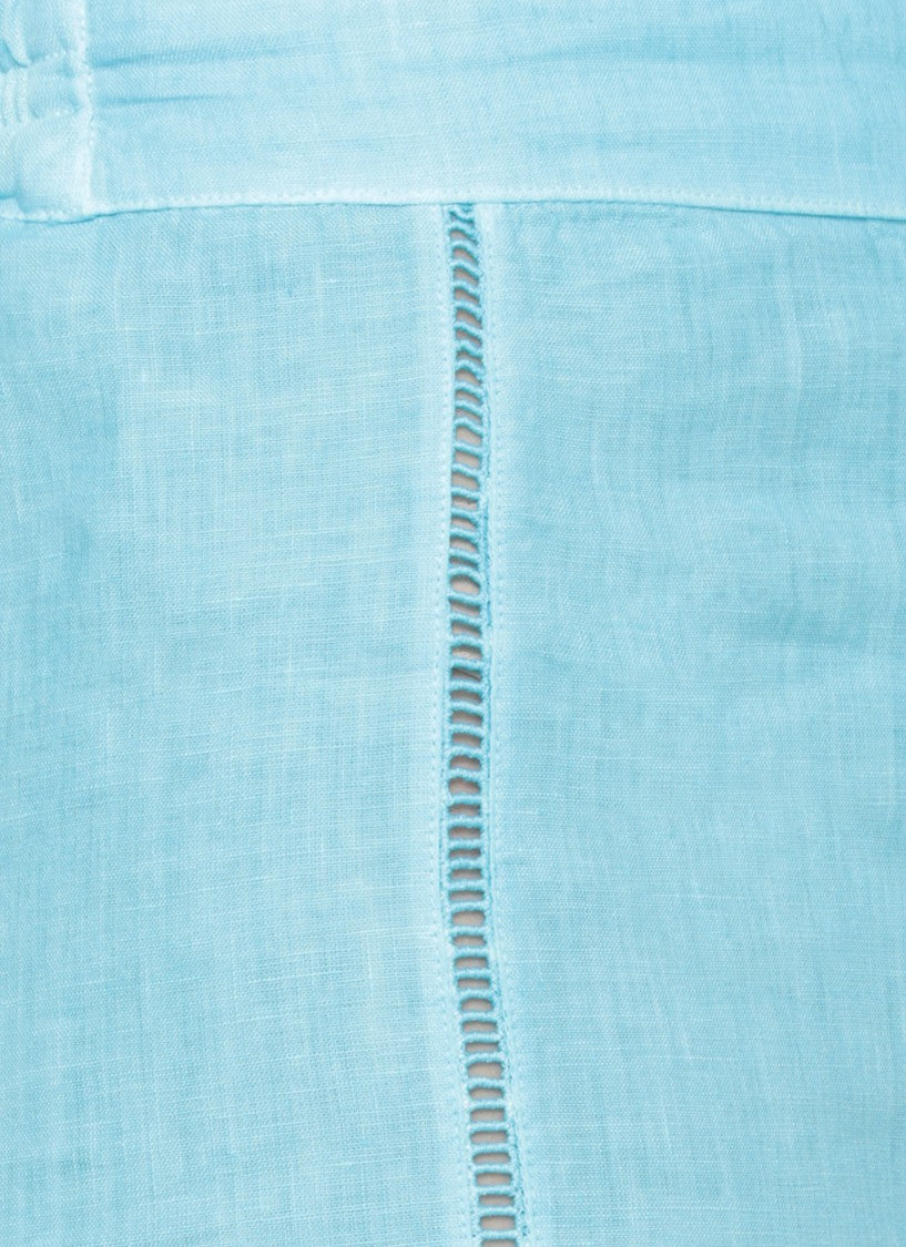 120% Lino Light Blue Cut-Out Linen Straight-Leg Pants
