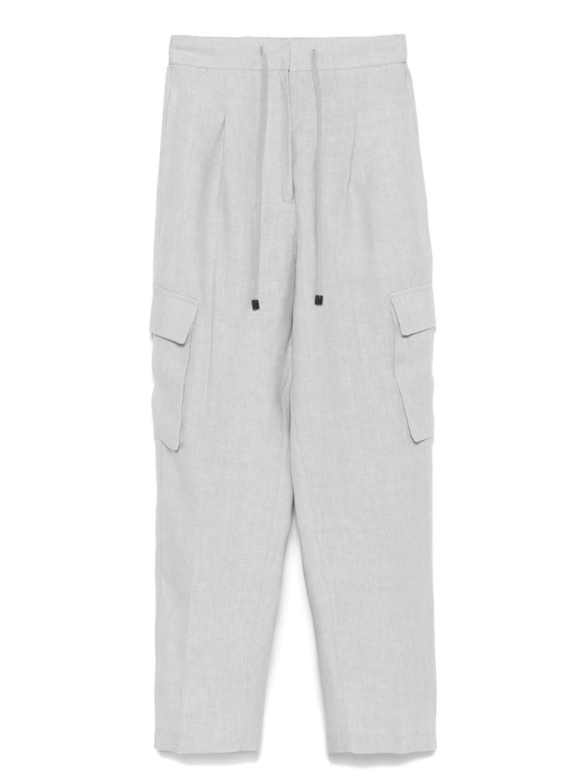 Le Tricot Perugia Relaxed Fit Grey Trousers With Drawstring Waist