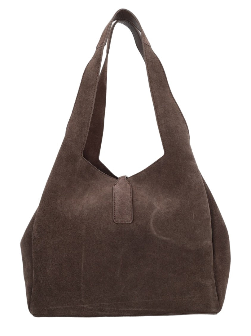 Hogan Spacious Calfskin Suede Shopping Bag With Metallic 'H' Buckle