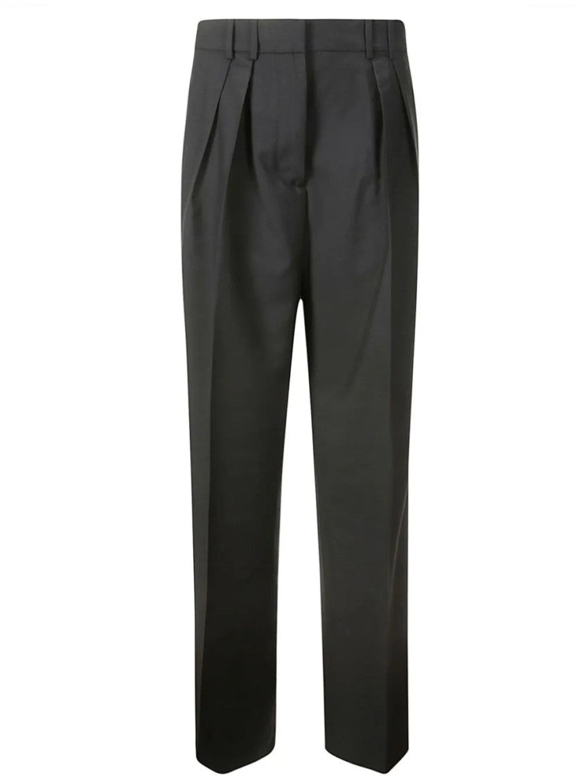 Róhe Dark Grey Pleated Slim-Fit Trousers