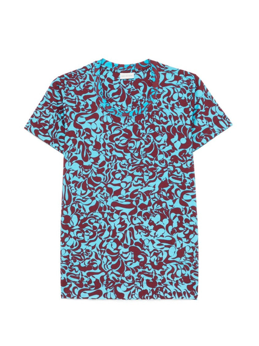 Dries Van Noten Blue All Over Print Crew Neck T-Shirt