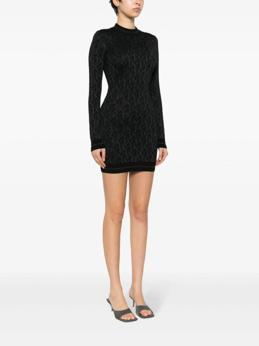 Palm Angels Monogram Jacquard Fitted Viscose Mini Dress