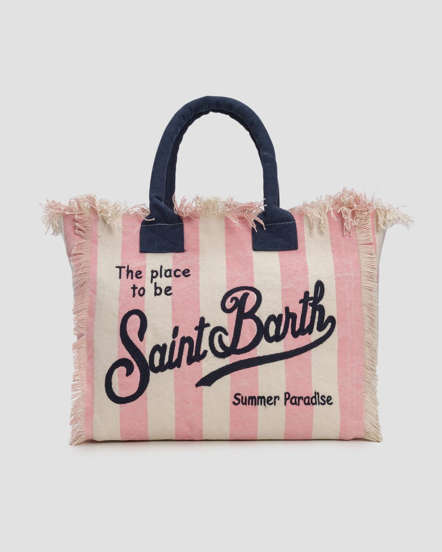 Mc2 Saint Barth Vertical Stripe Tote Bag With Fringed Edges