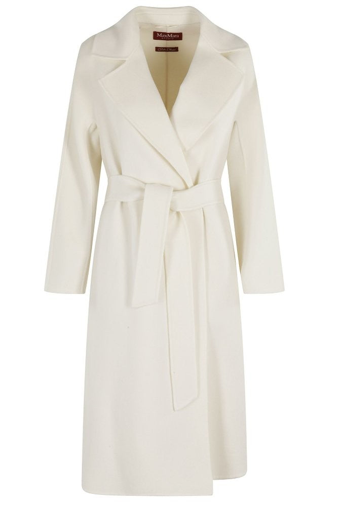 Max Mara Refined White Coat In Virgin Wool, Silk,